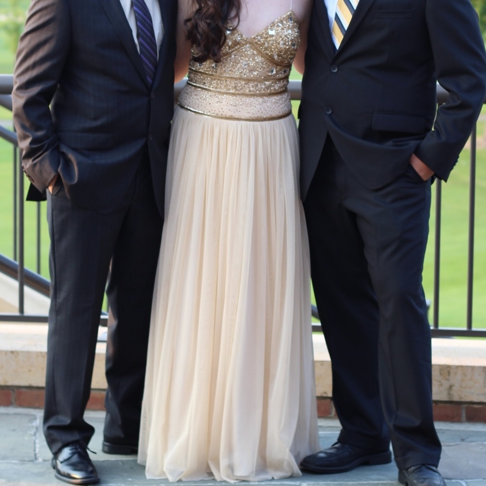 Aiden Mattox Champaigne Beaded Prom Dress